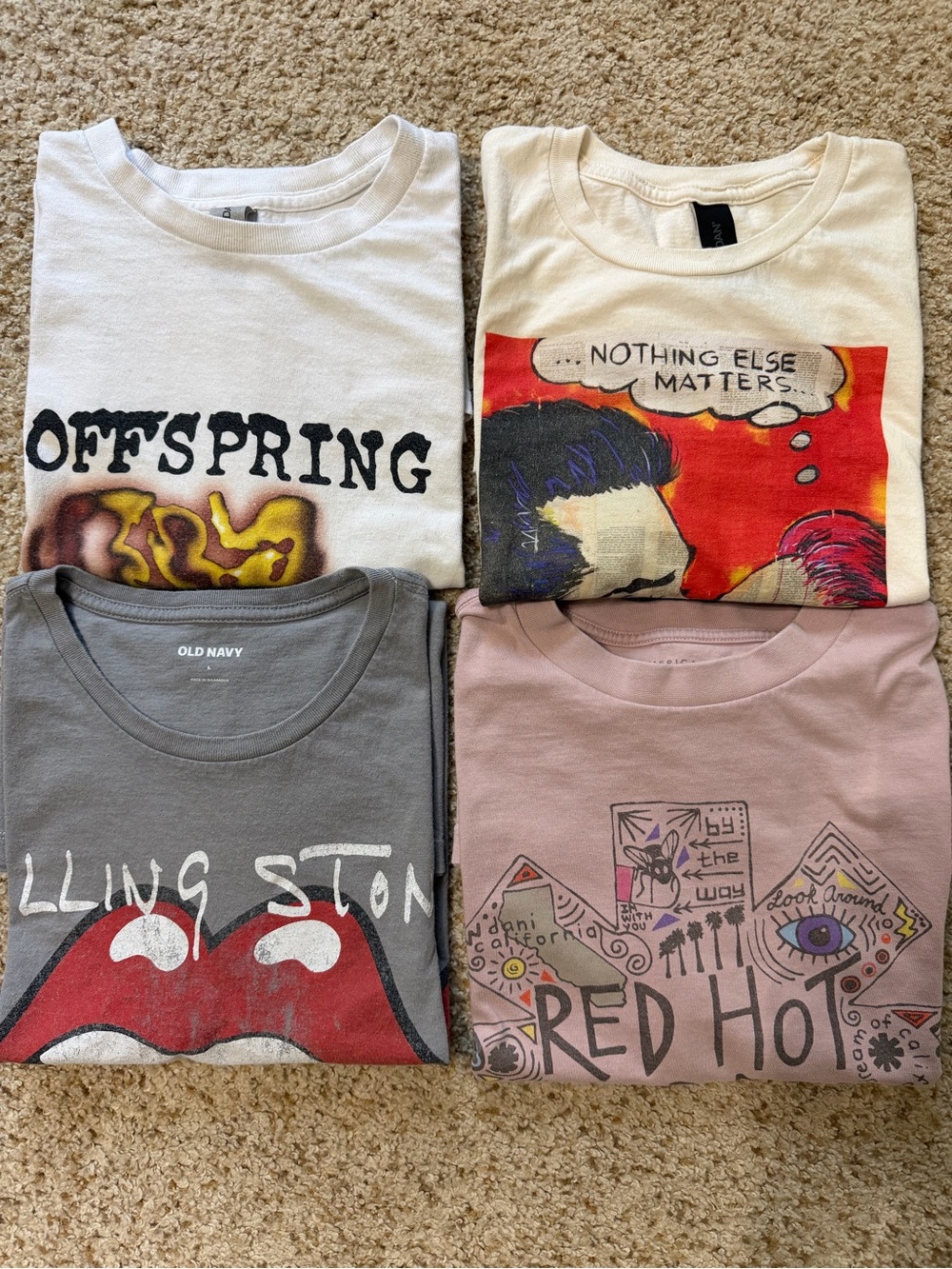 Graphic Rock Band Tees Set-Offspring, Metallica, Rolling Stones and RHCP
